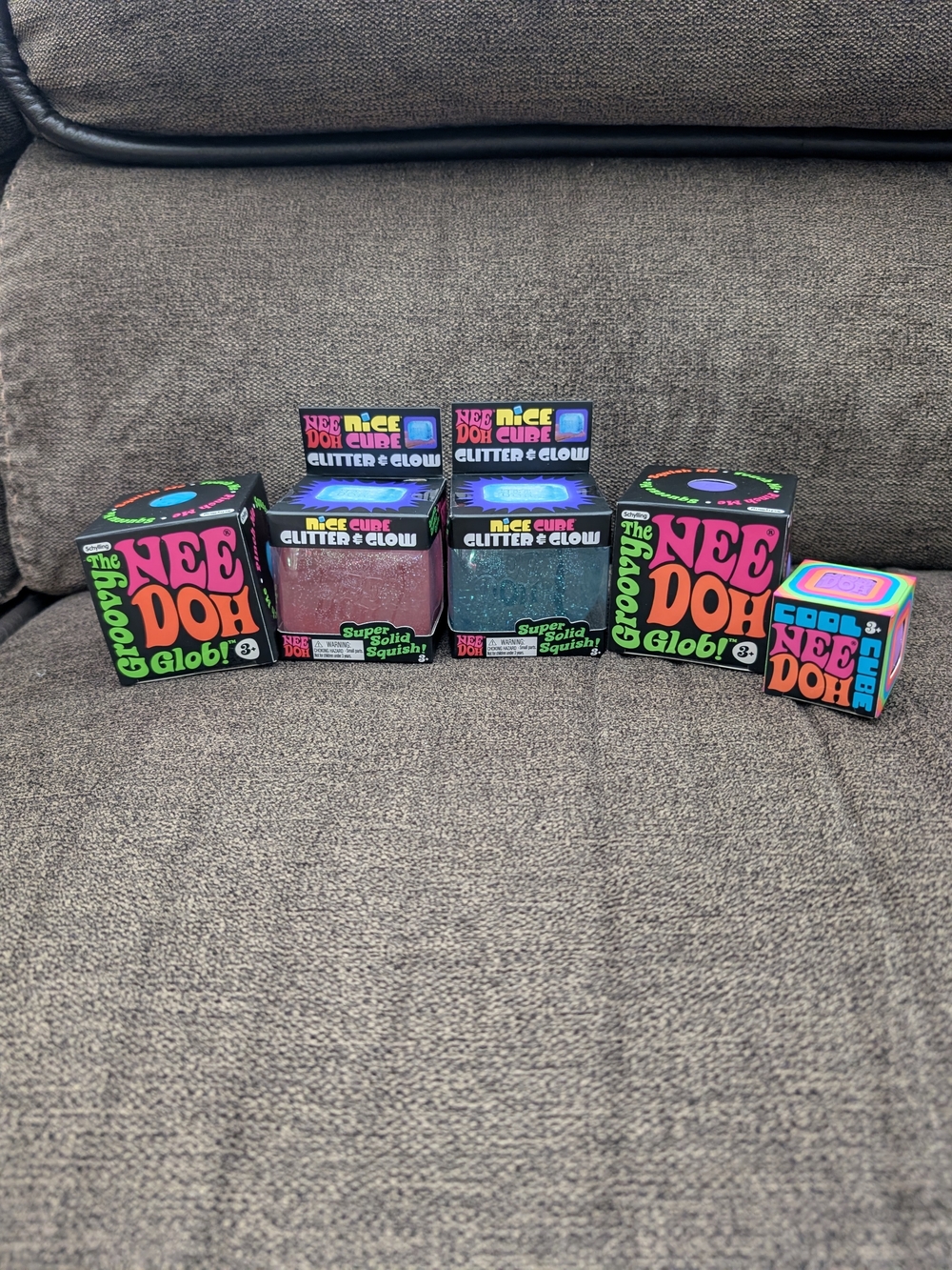 NeeDoh Glitter & Glow Nice Cube, Groovy Glob & Mini Cool Cube
